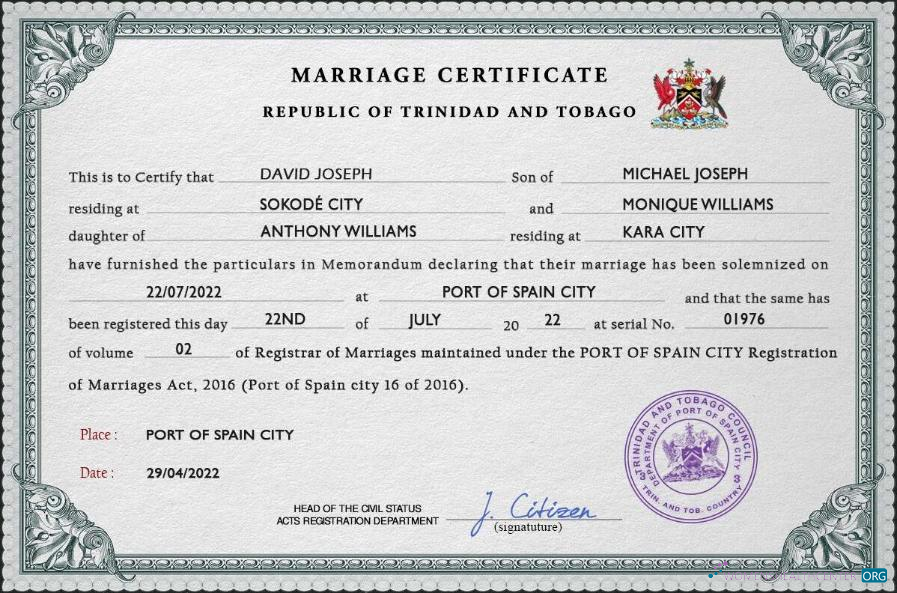 Download Trinidad and Tobago marriage certificate PSD template Photoshop template
